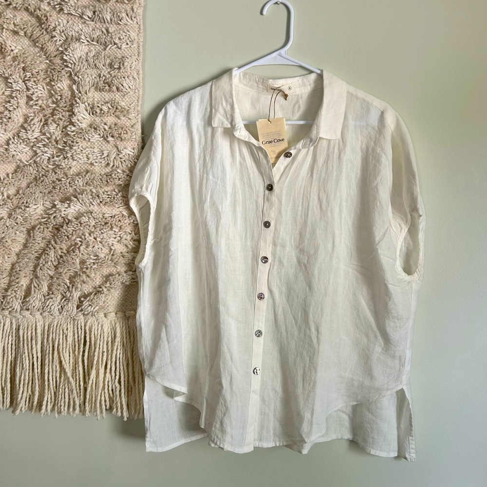 🦢 NWT 100% Linen Button Down Top 🦢 - Picture 1 of 6